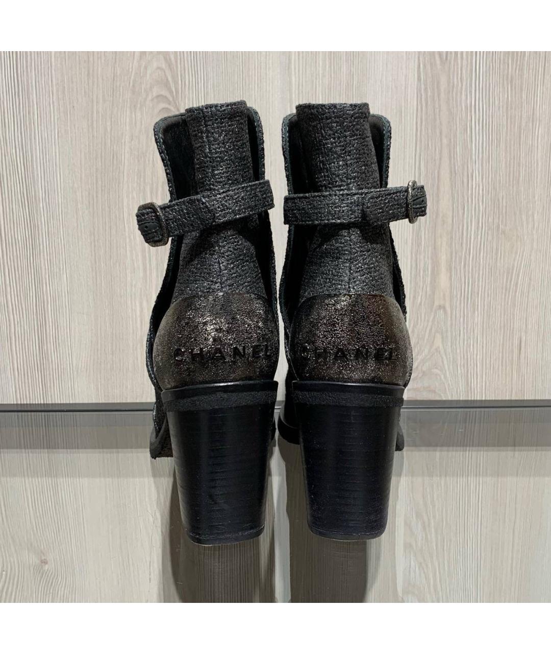 CHANEL Антрацитовые кожаные ботильоны, фото 3