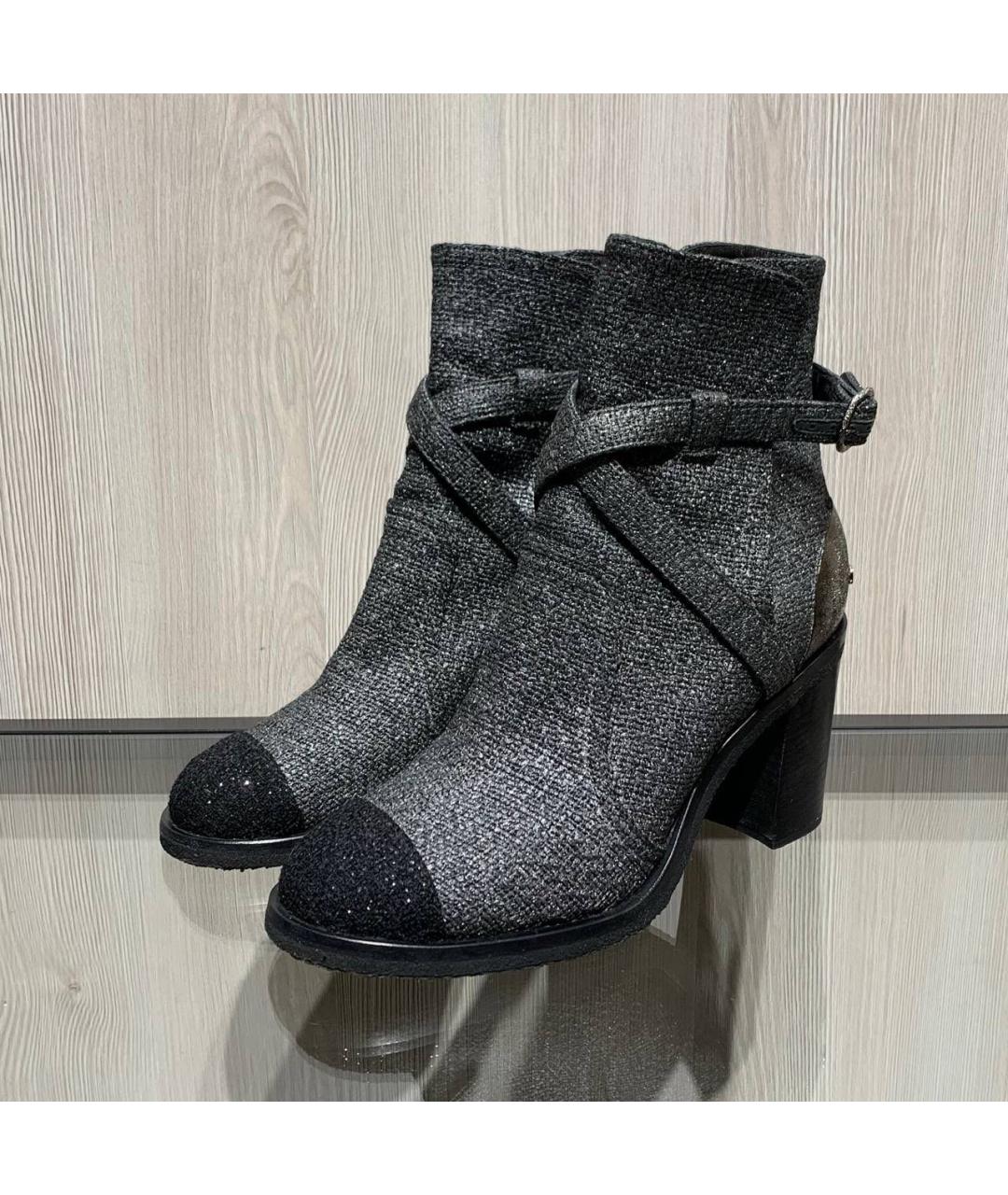 CHANEL Антрацитовые кожаные ботильоны, фото 2