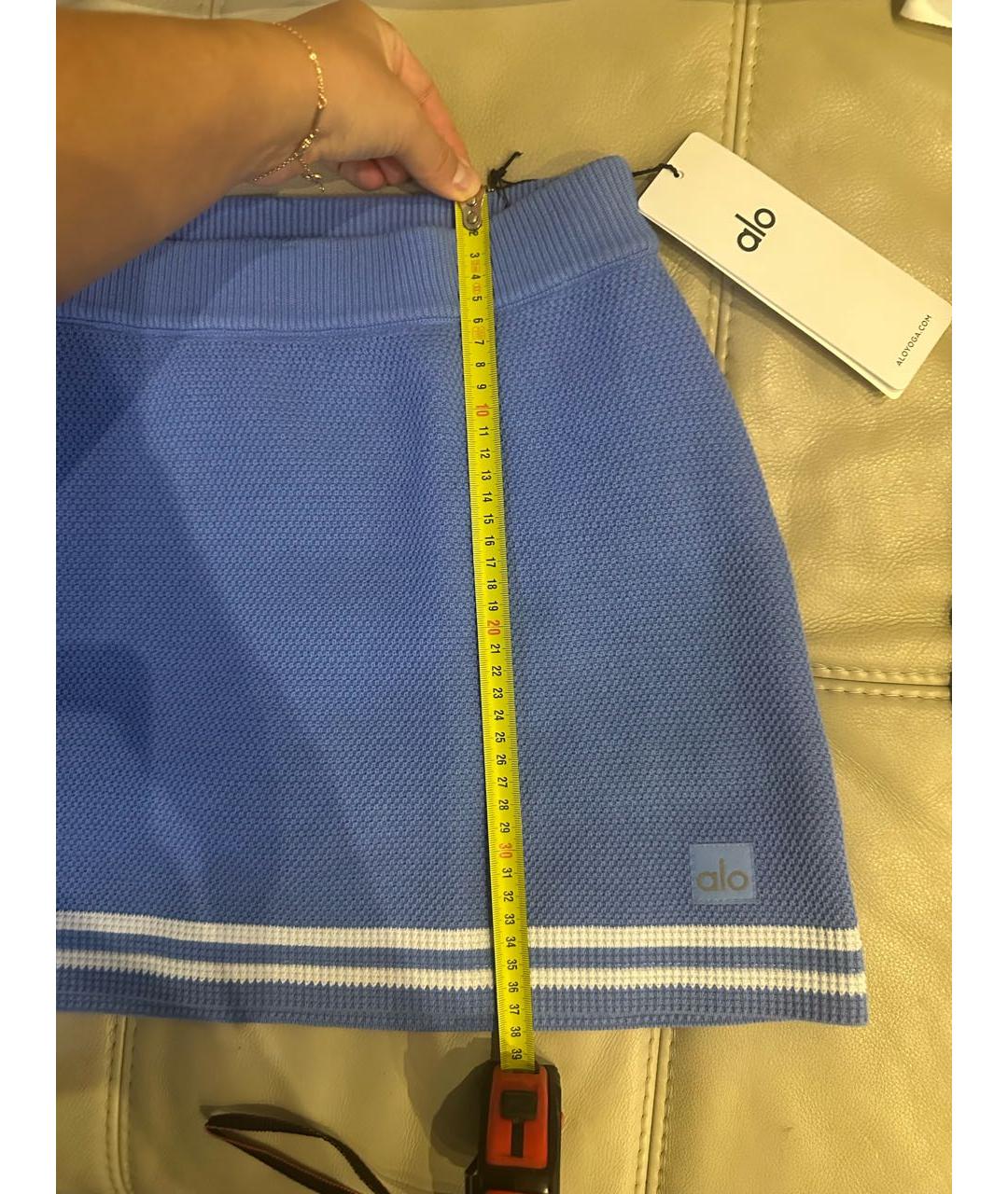 ALO YOGA Голубая хлопковая юбка-шорты, фото 5