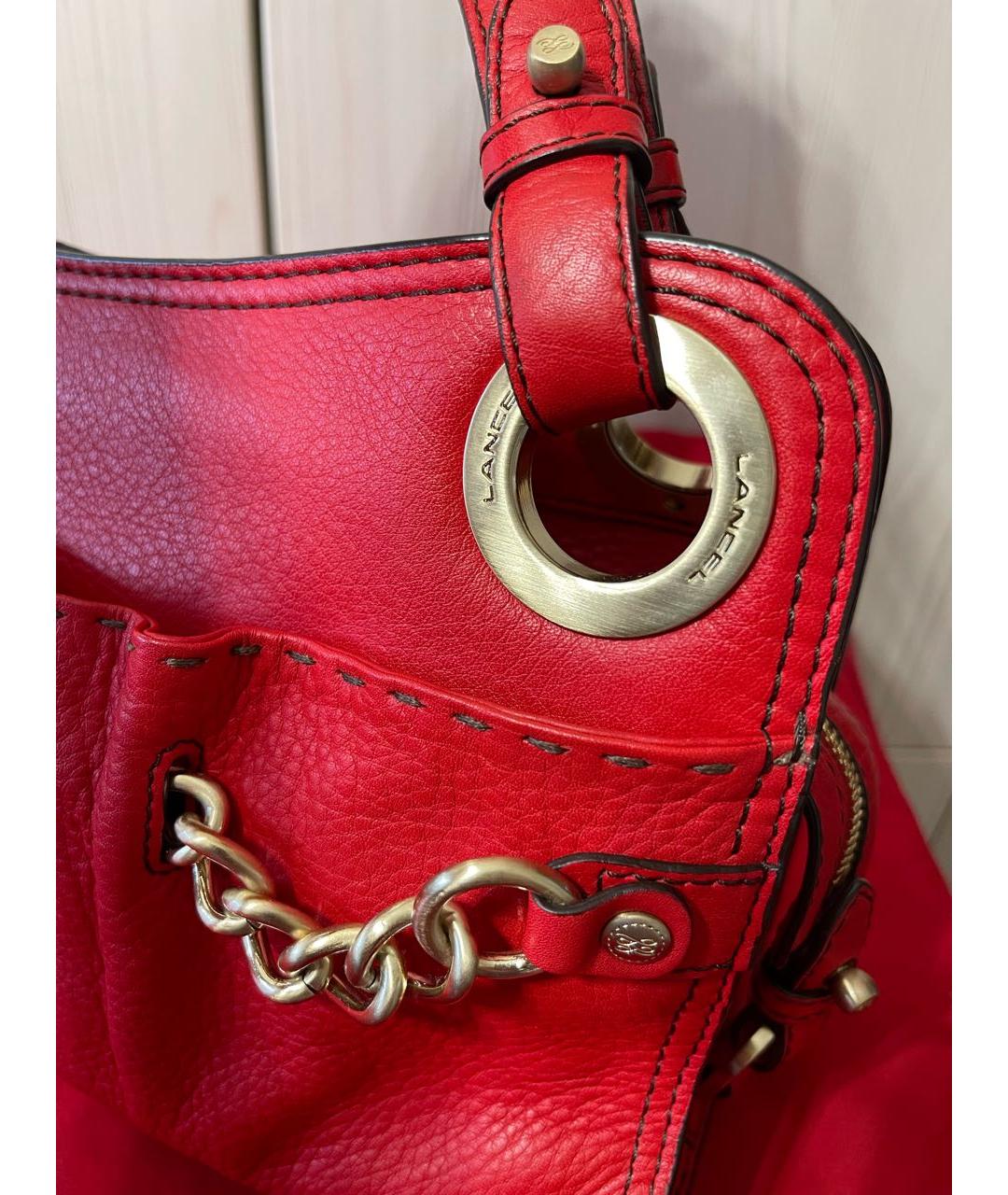 LANCEL Красная кожаная сумка с короткими ручками, фото 5