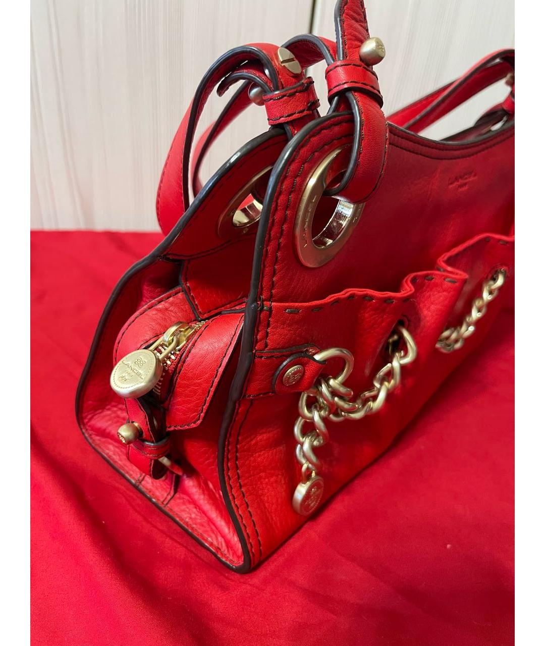 LANCEL Красная кожаная сумка с короткими ручками, фото 3