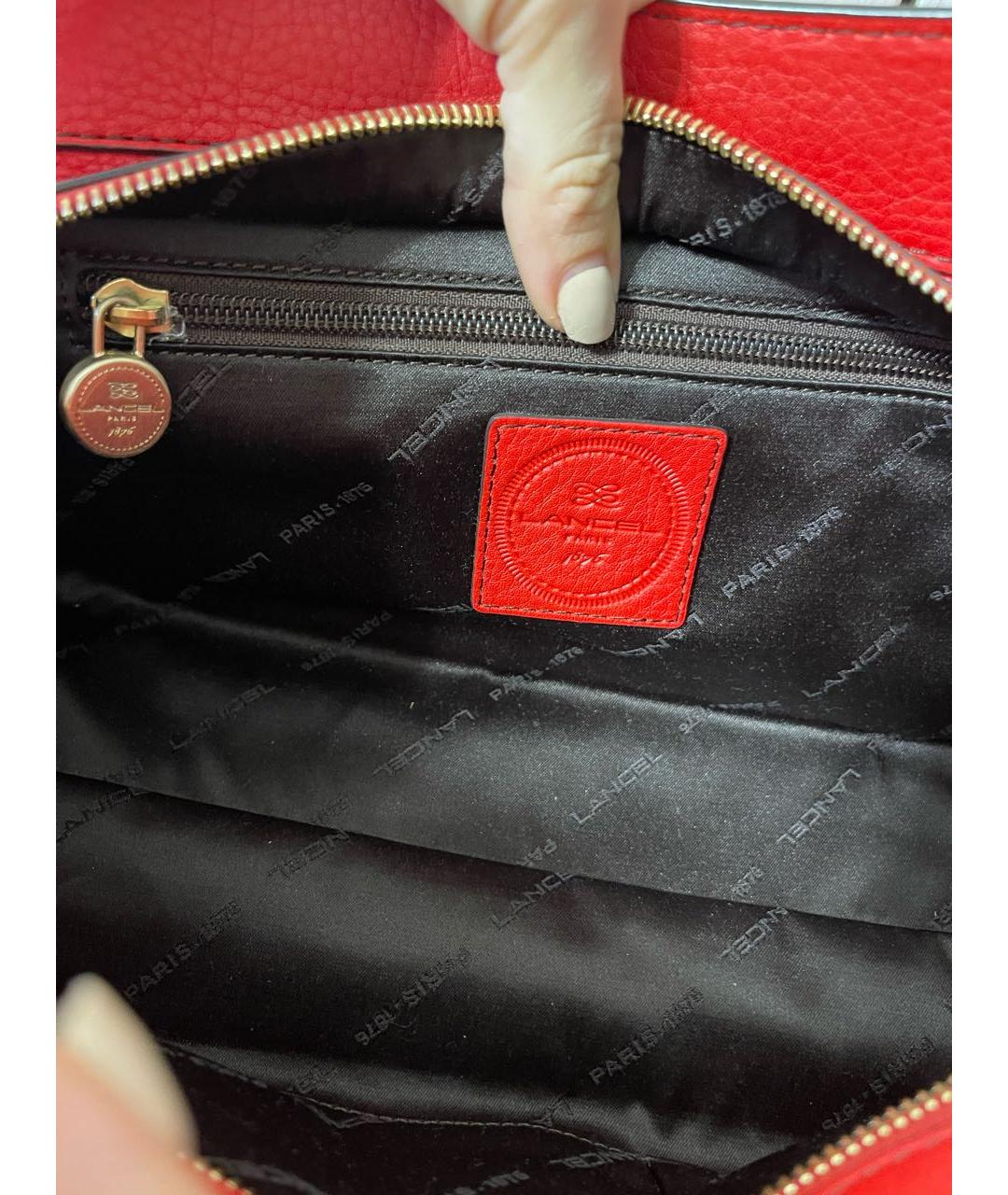 LANCEL Красная кожаная сумка с короткими ручками, фото 2