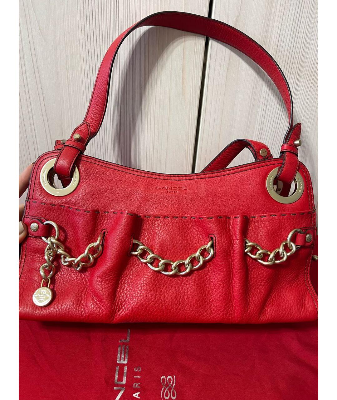 LANCEL Красная кожаная сумка с короткими ручками, фото 9