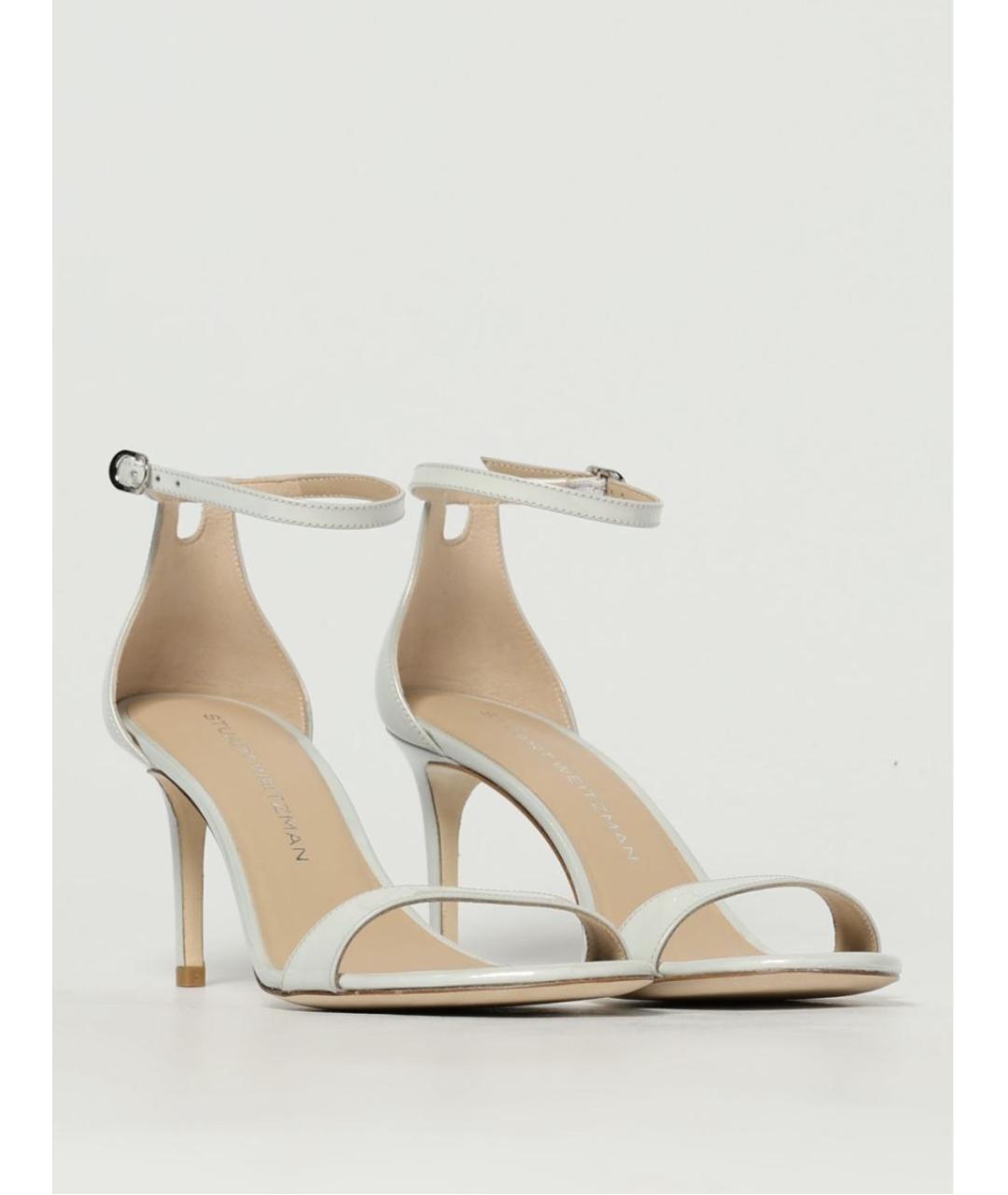 STUART WEITZMAN Белые кожаные босоножки, фото 2