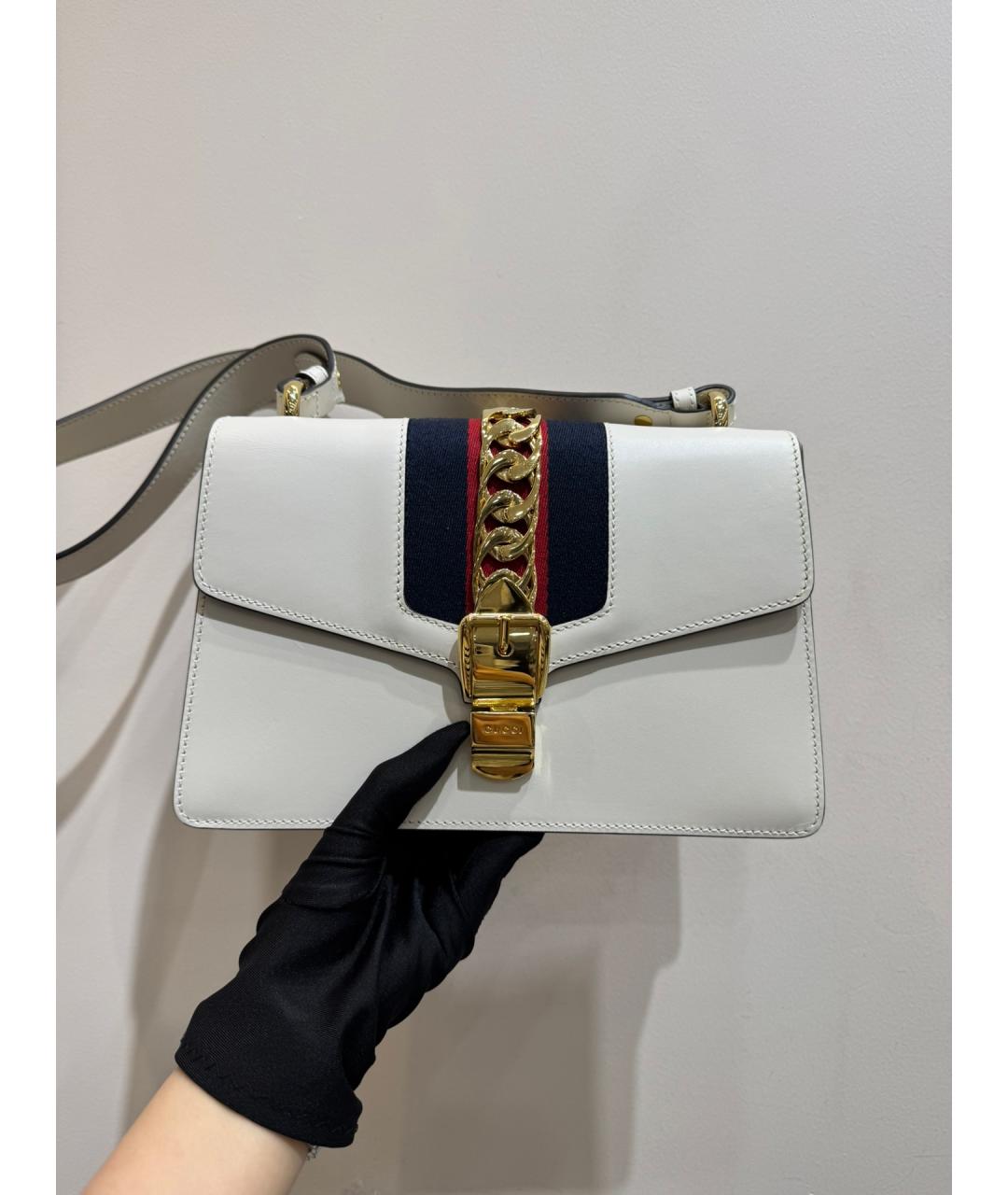 GUCCI Белая кожаная сумка через плечо, фото 3