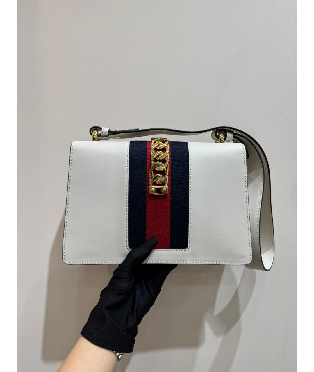 GUCCI Белая кожаная сумка через плечо, фото 4