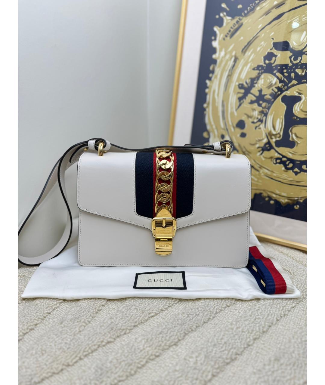 GUCCI Белая кожаная сумка через плечо, фото 10
