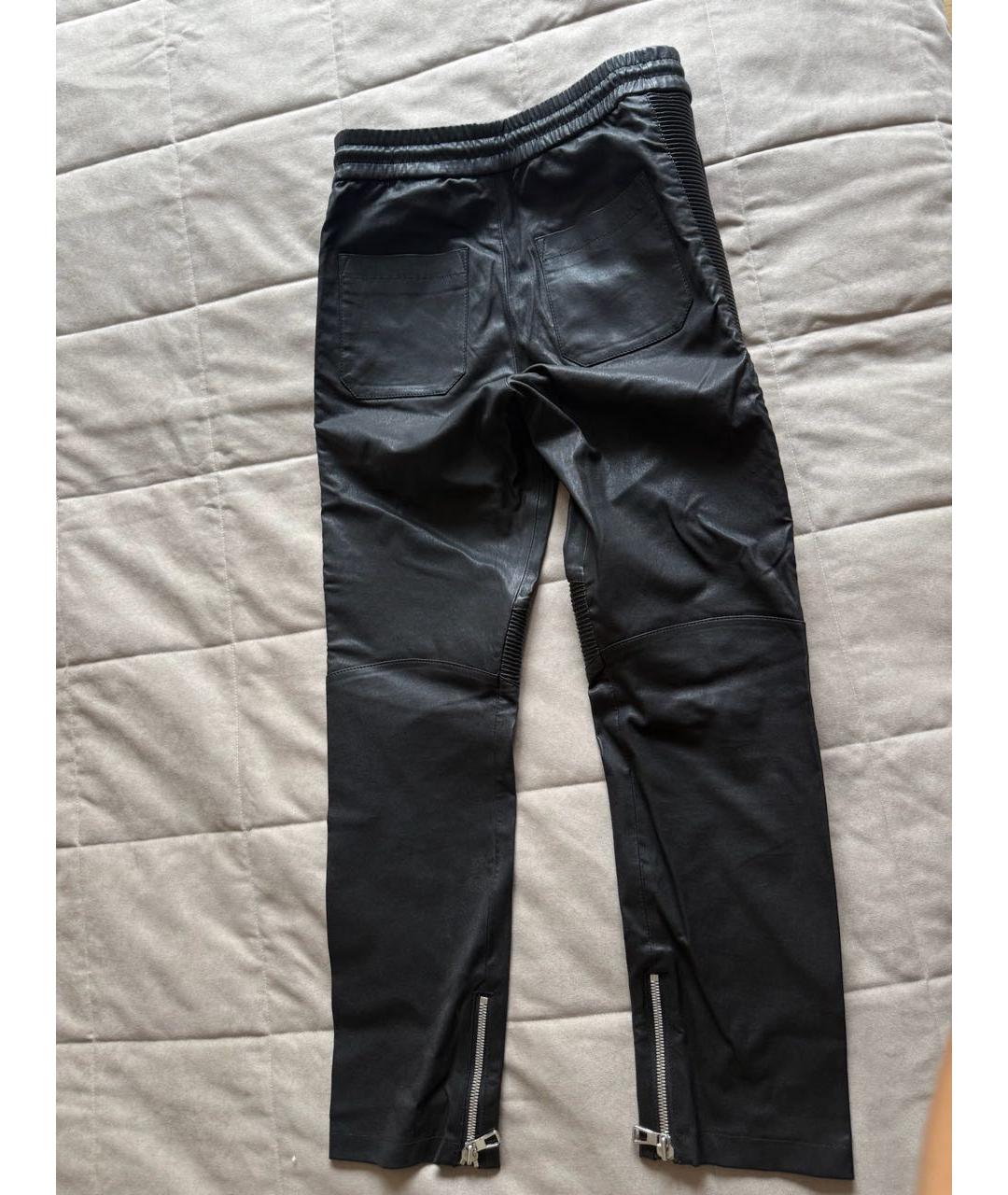 BALMAIN Черные кожаные повседневные брюки, фото 2