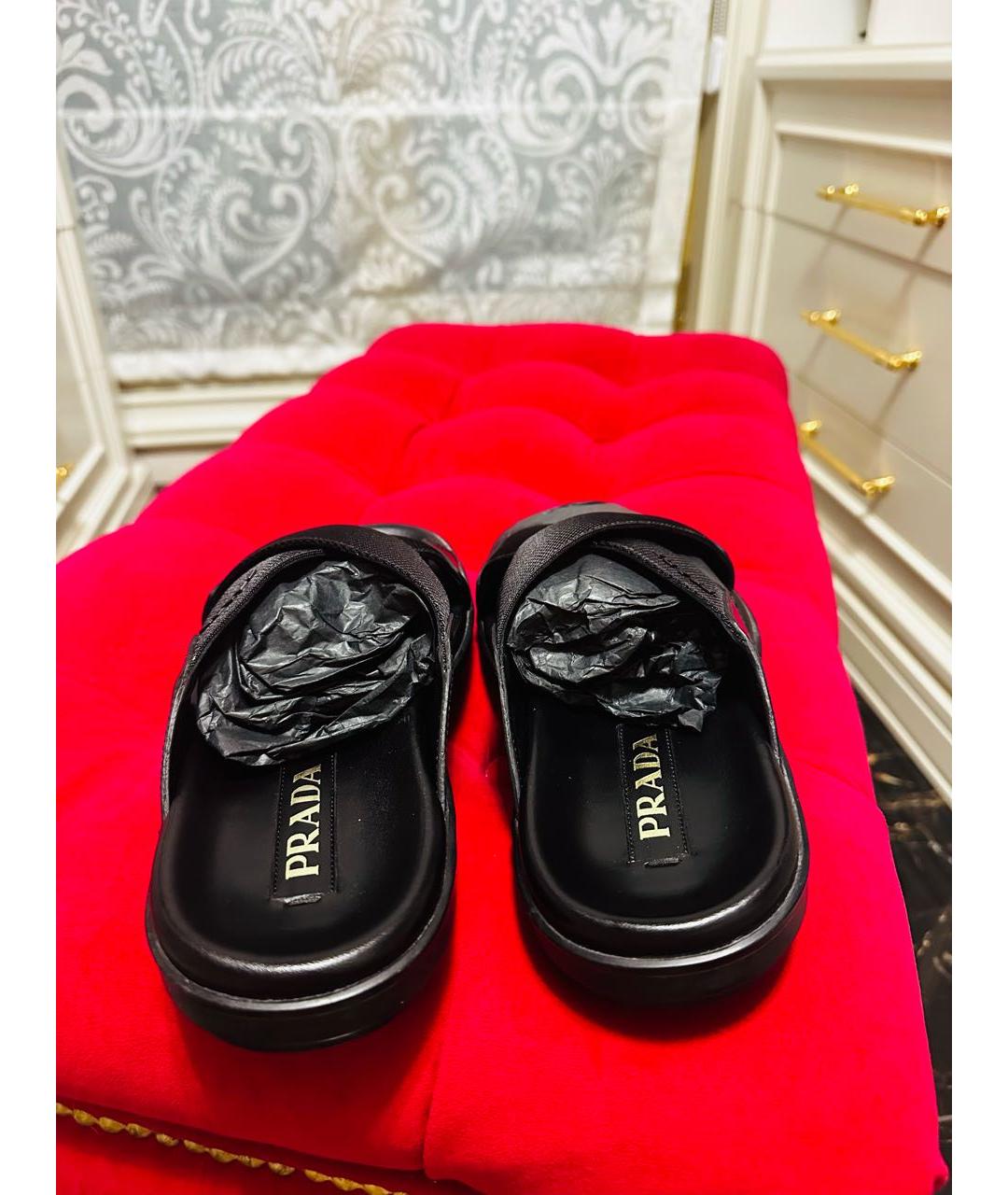 PRADA Черные текстильные шлепанцы, фото 4