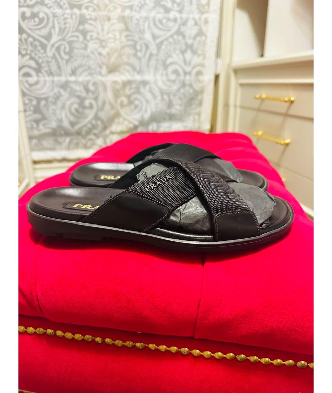 PRADA Черные текстильные шлепанцы, фото 3