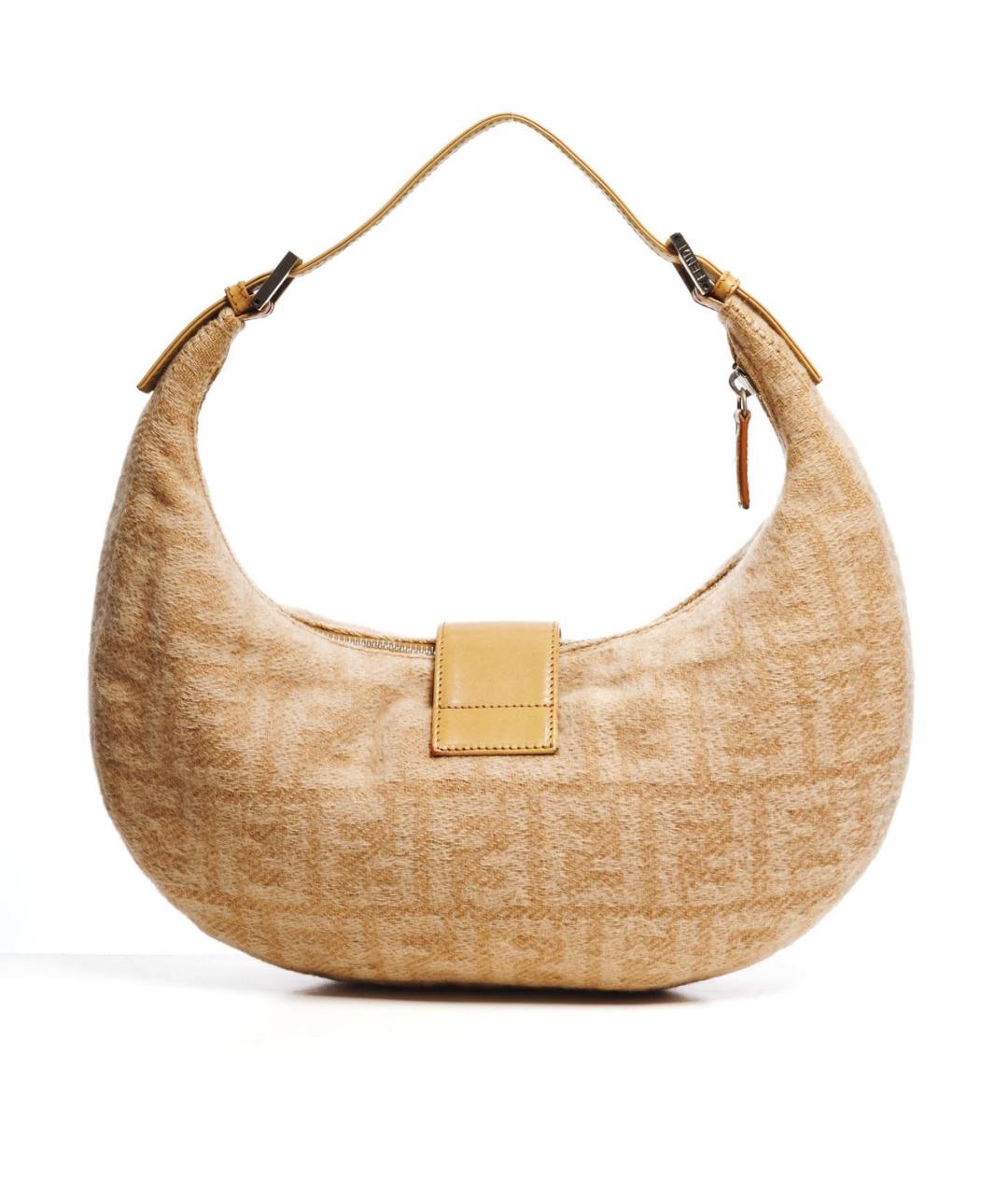 FENDI Бежевая шерстяная сумка с короткими ручками, фото 2