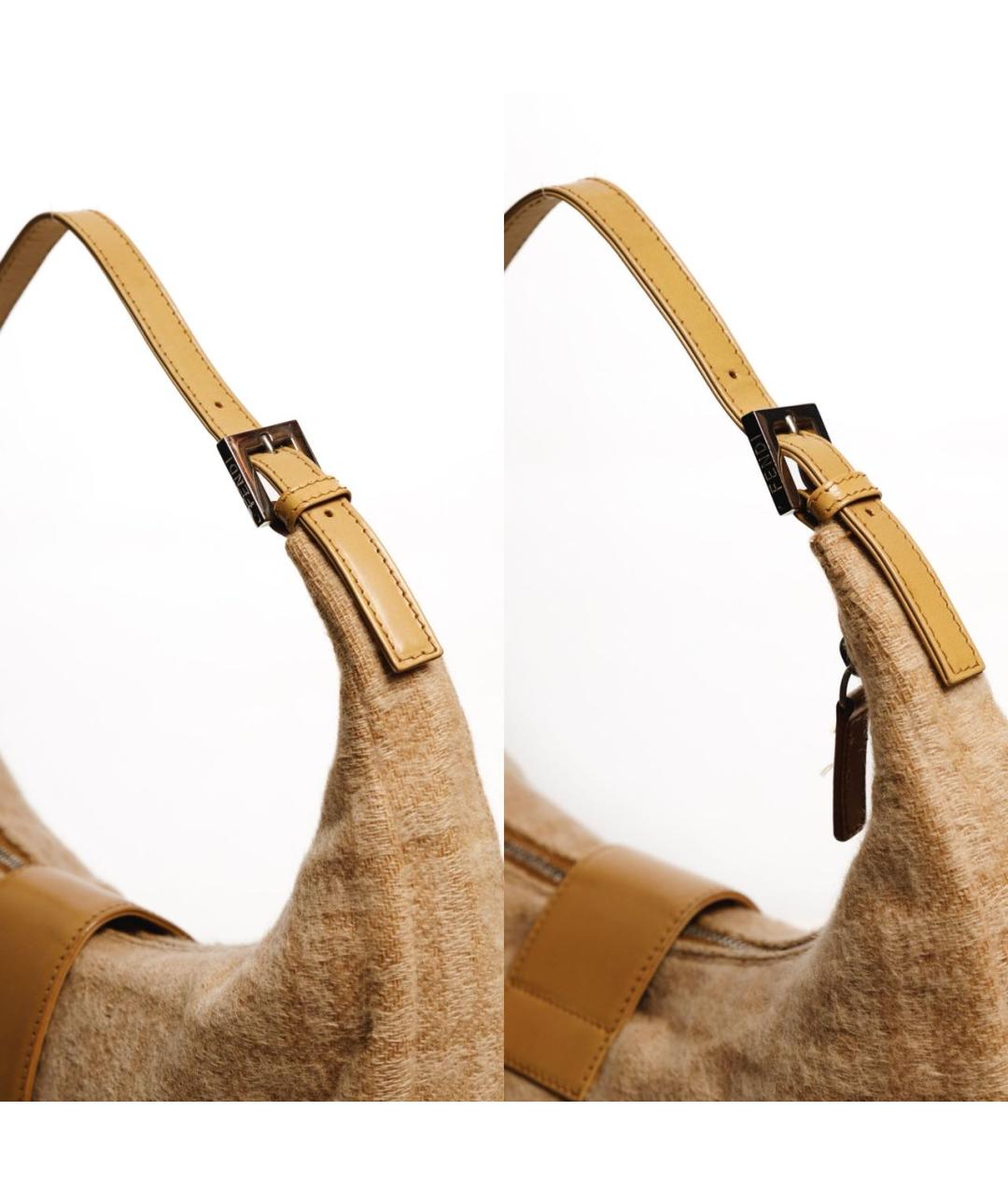 FENDI Бежевая шерстяная сумка с короткими ручками, фото 4