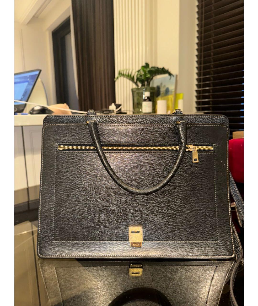 FURLA Черная кожаная сумка тоут, фото 5