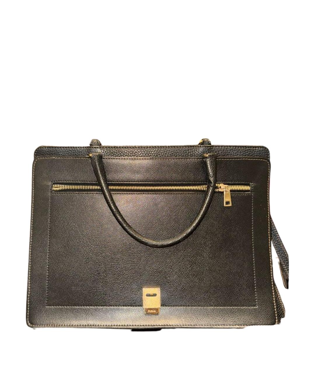 FURLA Черная кожаная сумка тоут, фото 1