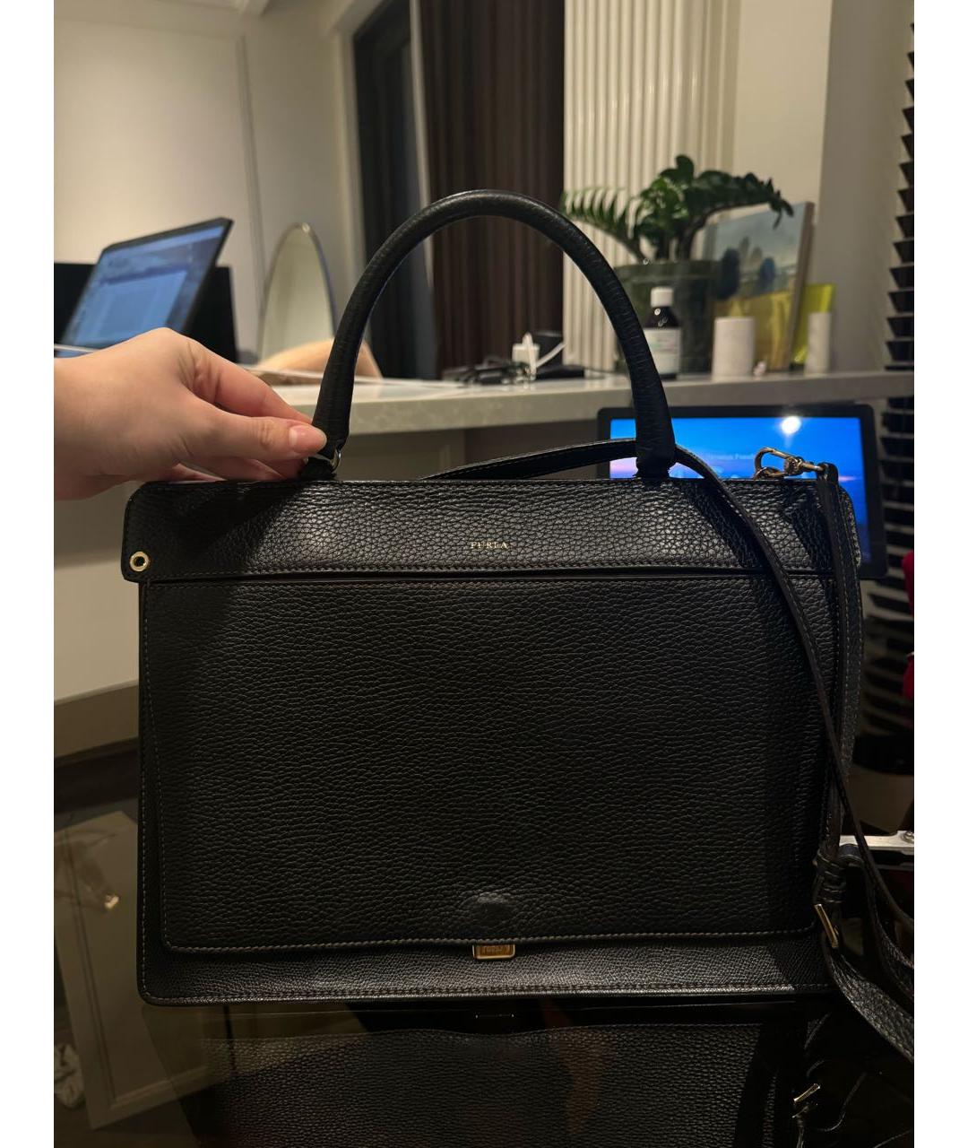 FURLA Черная кожаная сумка тоут, фото 2