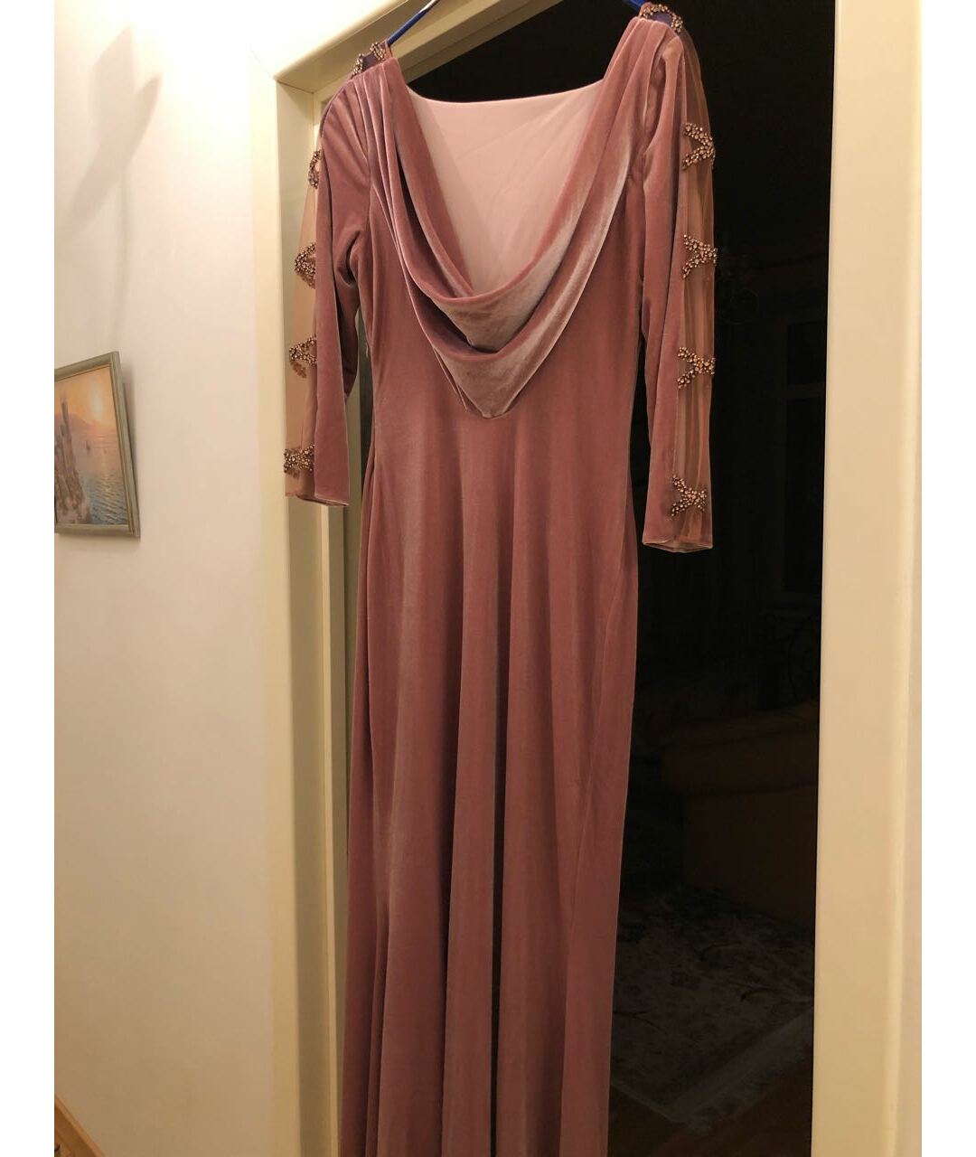 BADGLEY MISCHKA Розовое бархатное вечернее платье, фото 6