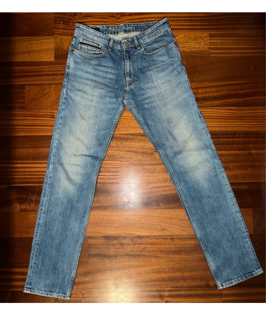 CALVIN KLEIN JEANS Голубые хлопковые прямые джинсы, фото 8