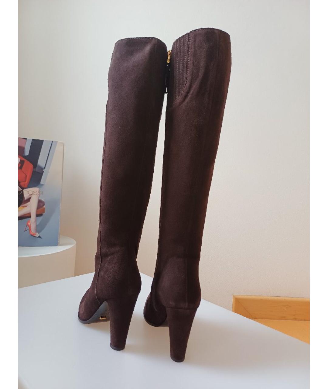 SERGIO ROSSI Коричневые замшевые сапоги, фото 7