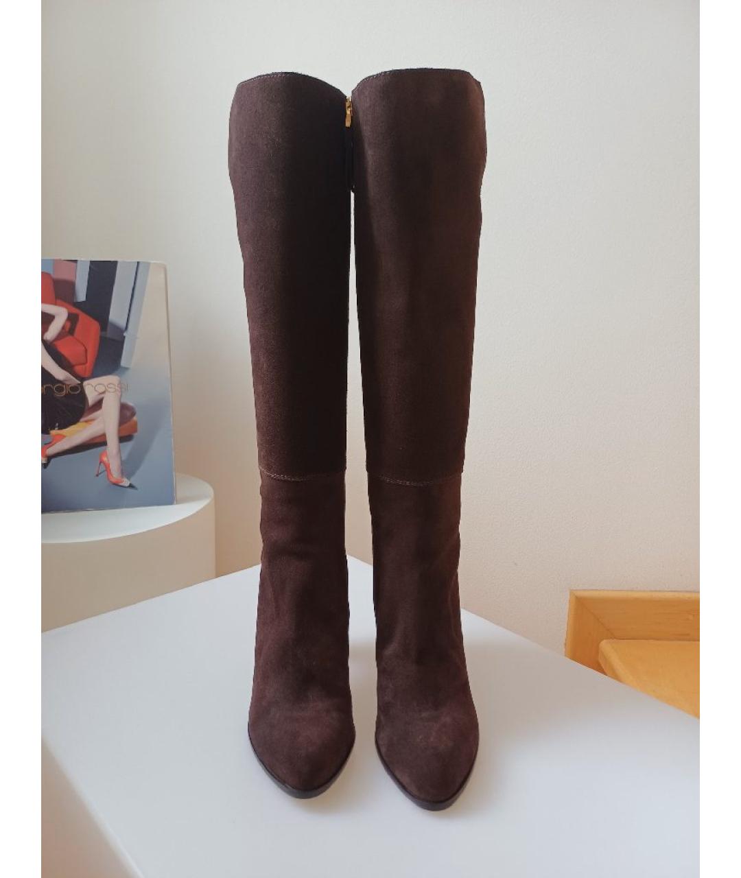 SERGIO ROSSI Коричневые замшевые сапоги, фото 6