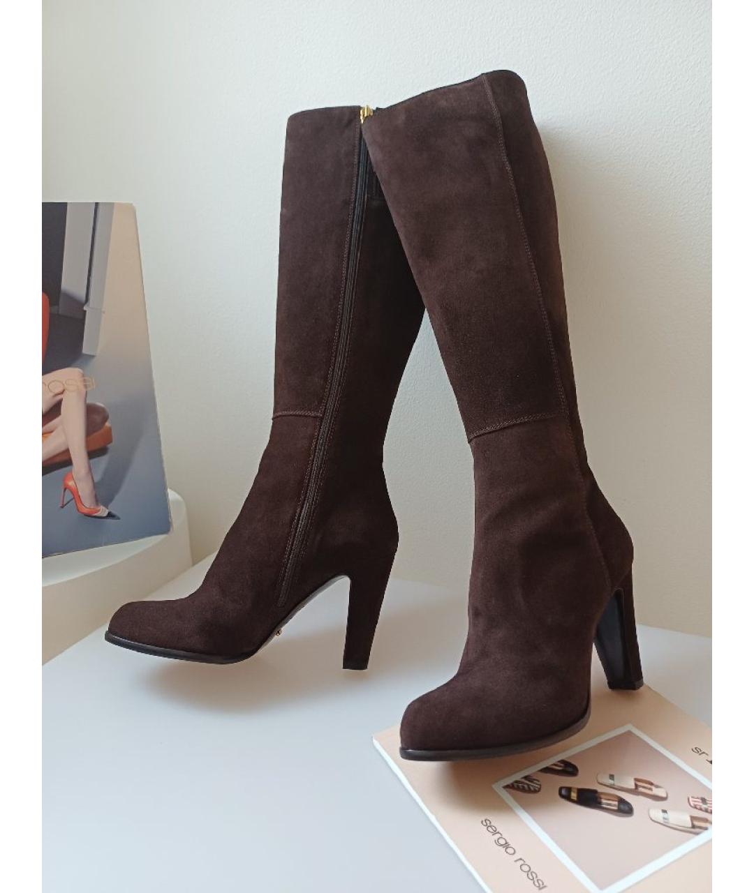 SERGIO ROSSI Коричневые замшевые сапоги, фото 4