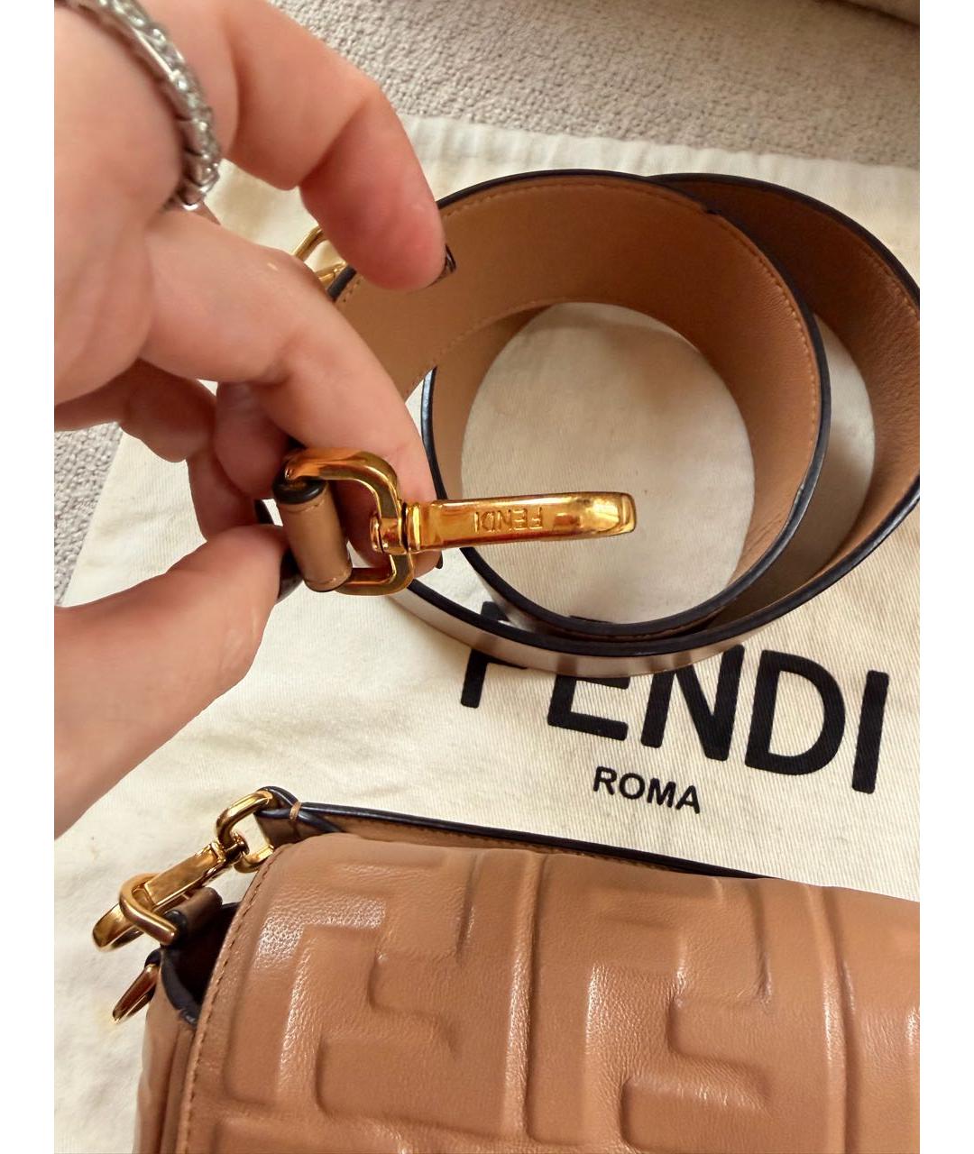 FENDI Бежевая кожаная сумка через плечо, фото 6