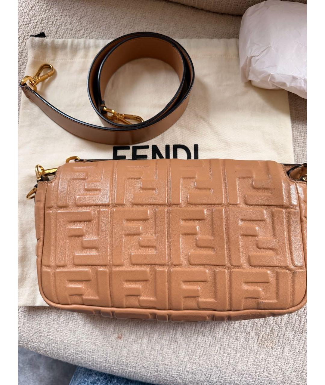 FENDI Бежевая кожаная сумка через плечо, фото 2