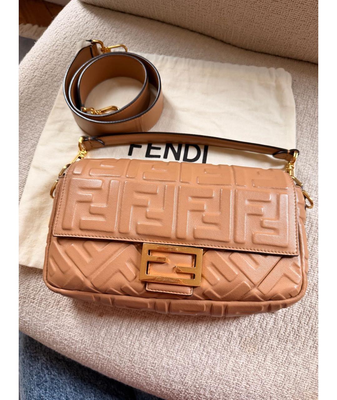 FENDI Бежевая кожаная сумка через плечо, фото 7