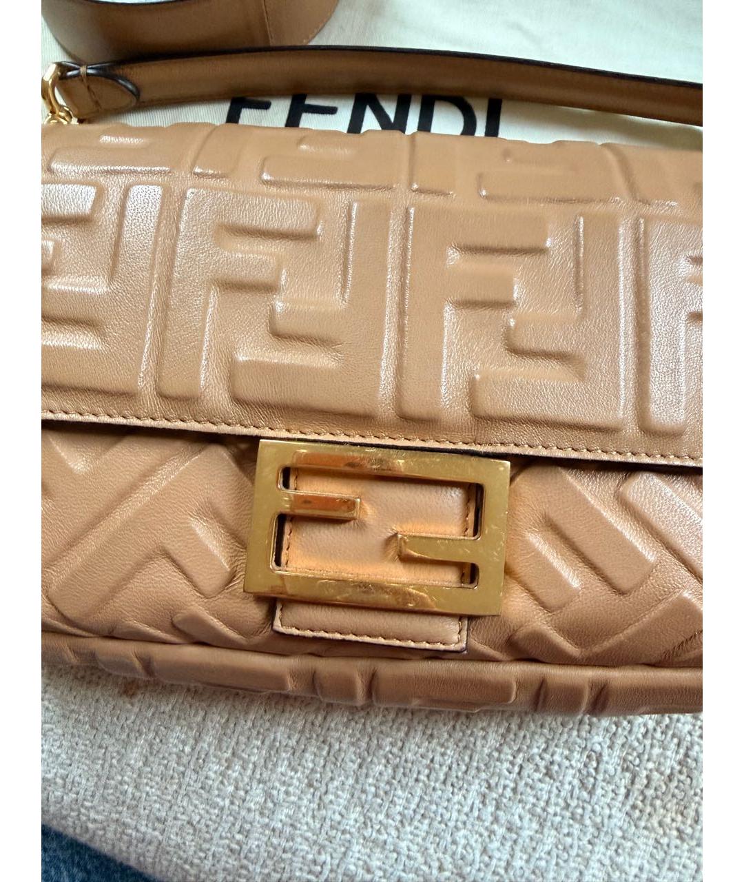 FENDI Бежевая кожаная сумка через плечо, фото 5