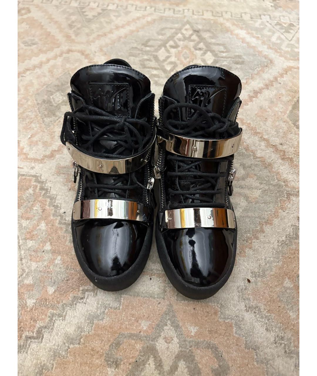 GIUSEPPE ZANOTTI DESIGN Черные высокие кроссовки / кеды из лакированной кожи, фото 2