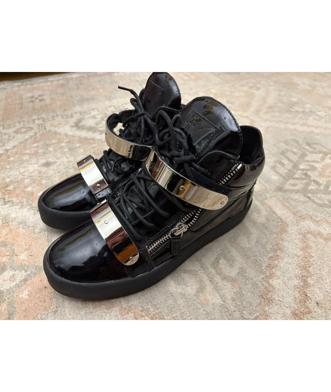 GIUSEPPE ZANOTTI DESIGN Черные высокие кроссовки / кеды из лакированной кожи, фото 7