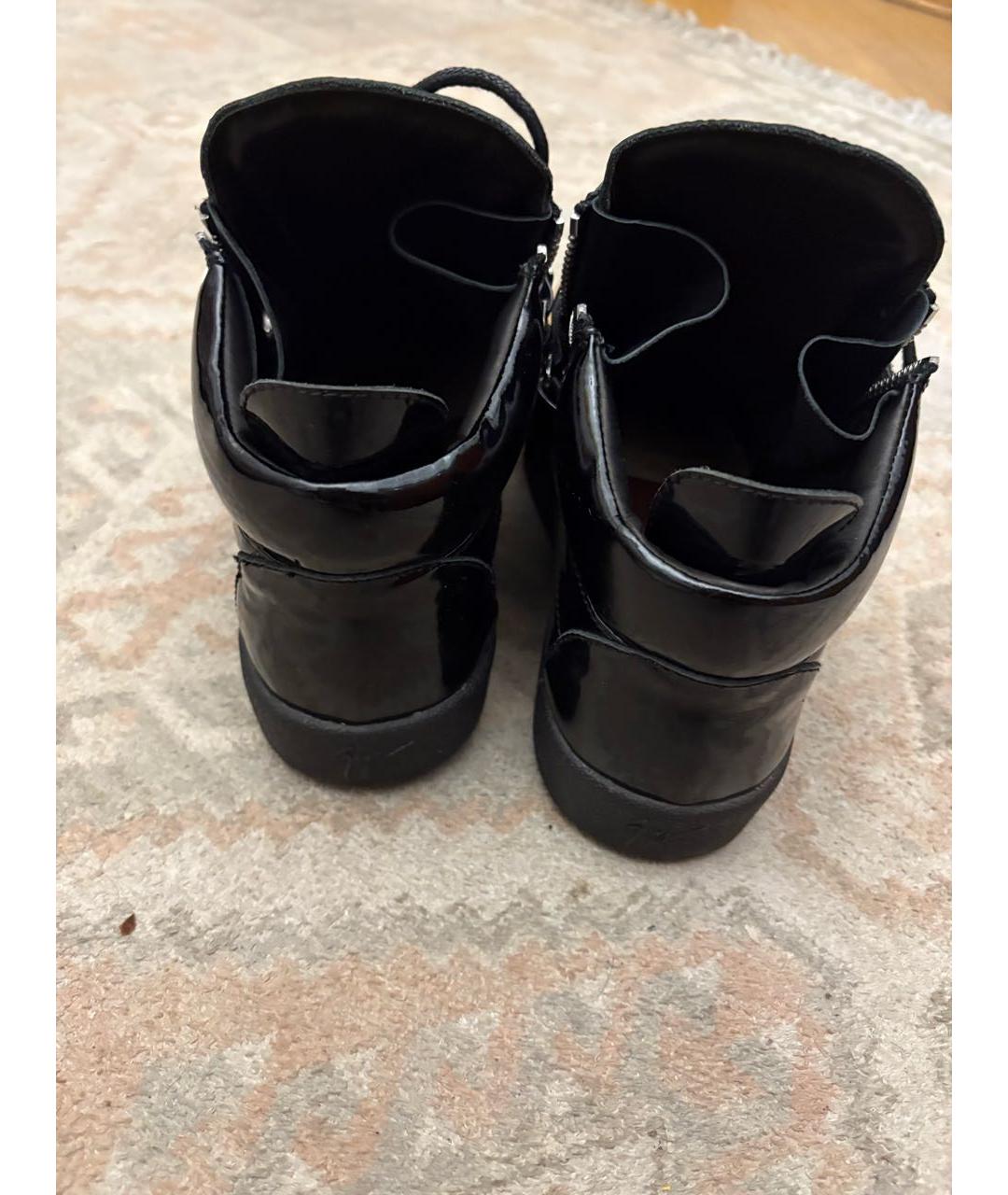 GIUSEPPE ZANOTTI DESIGN Черные высокие кроссовки / кеды из лакированной кожи, фото 4