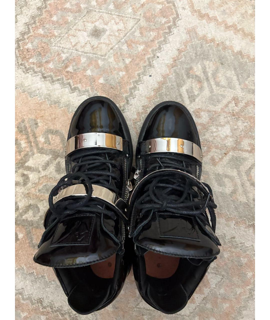 GIUSEPPE ZANOTTI DESIGN Черные высокие кроссовки / кеды из лакированной кожи, фото 3