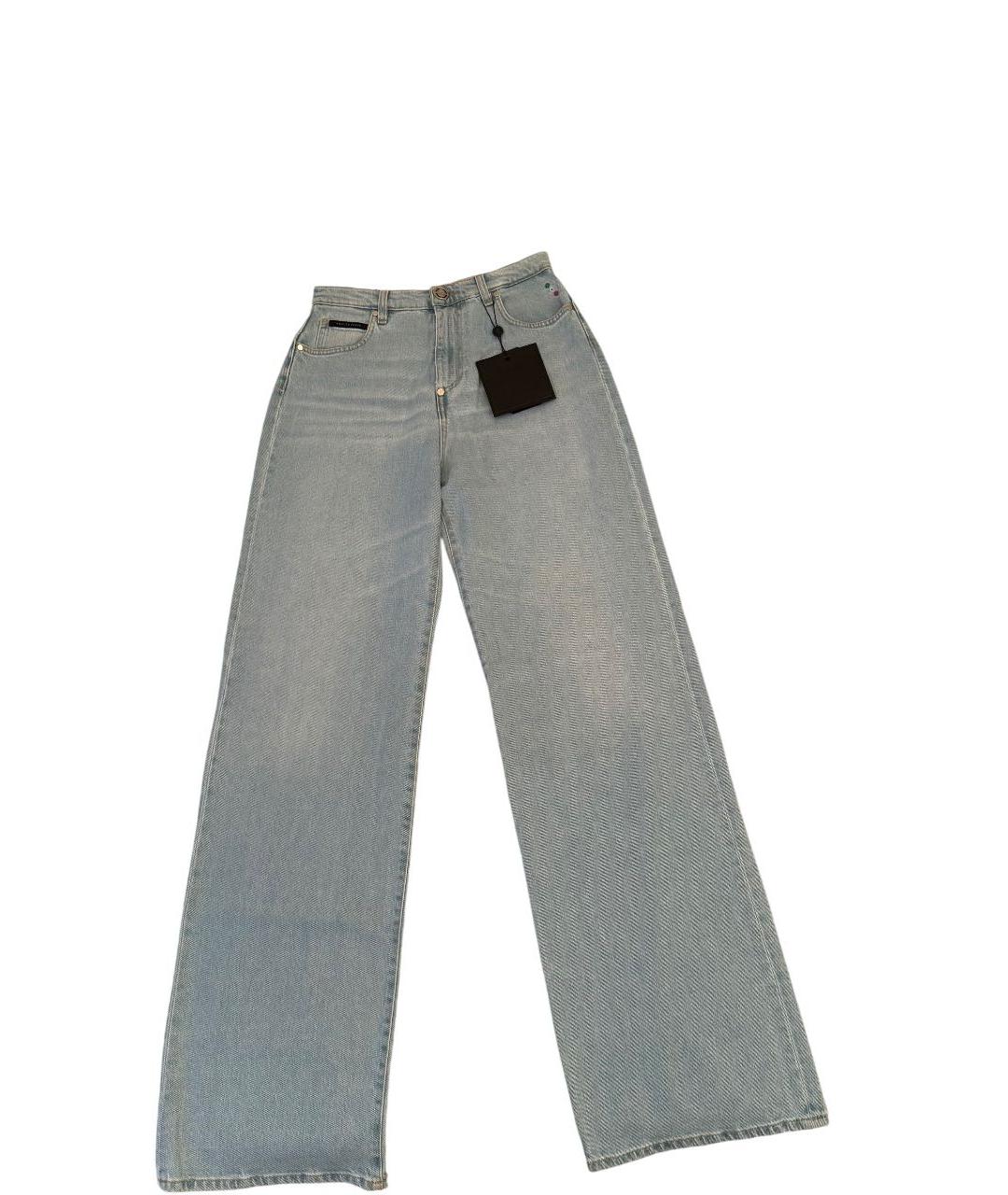 PHILIPP PLEIN Голубые хлопко-полиэстеровые прямые джинсы, фото 1