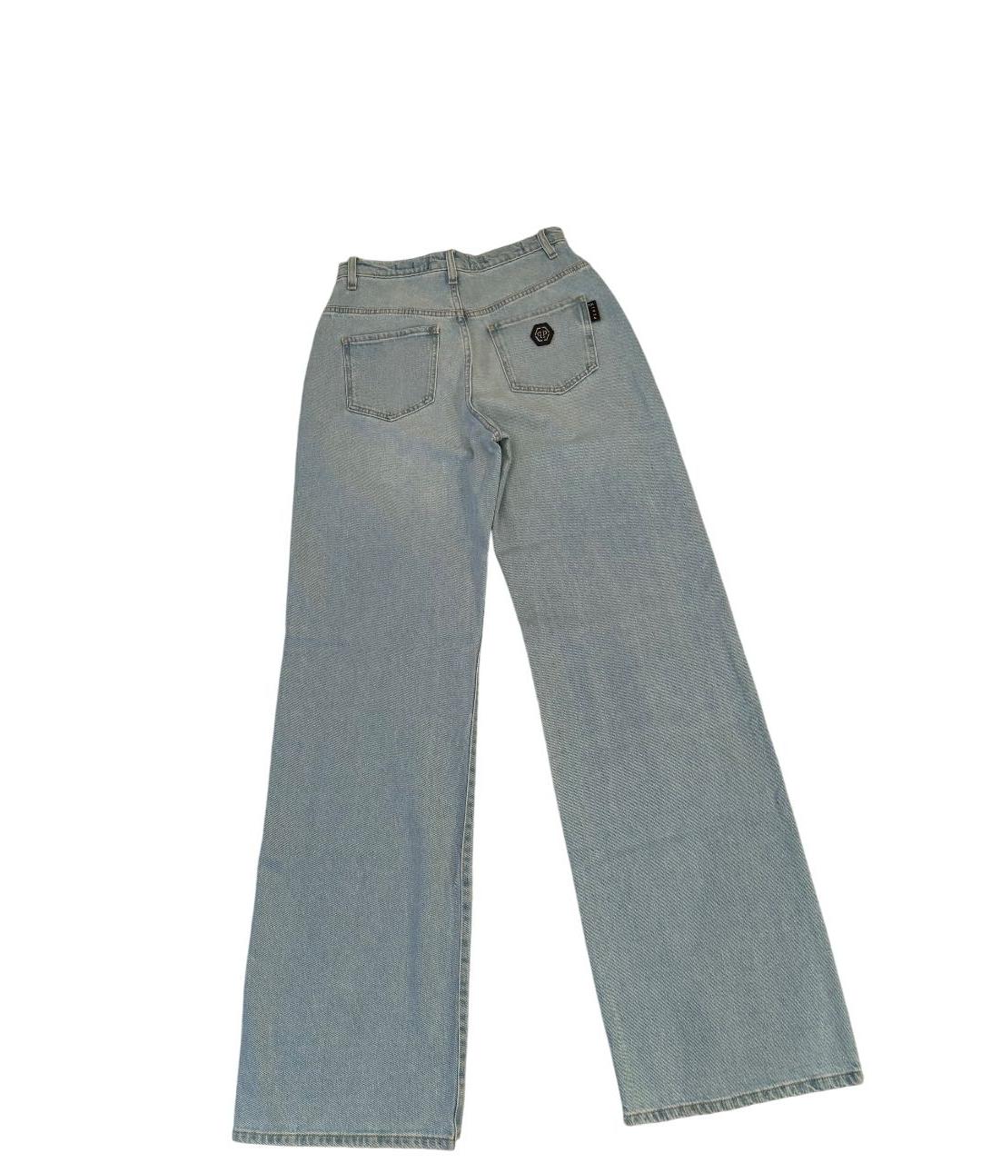 PHILIPP PLEIN Голубые хлопко-полиэстеровые прямые джинсы, фото 2