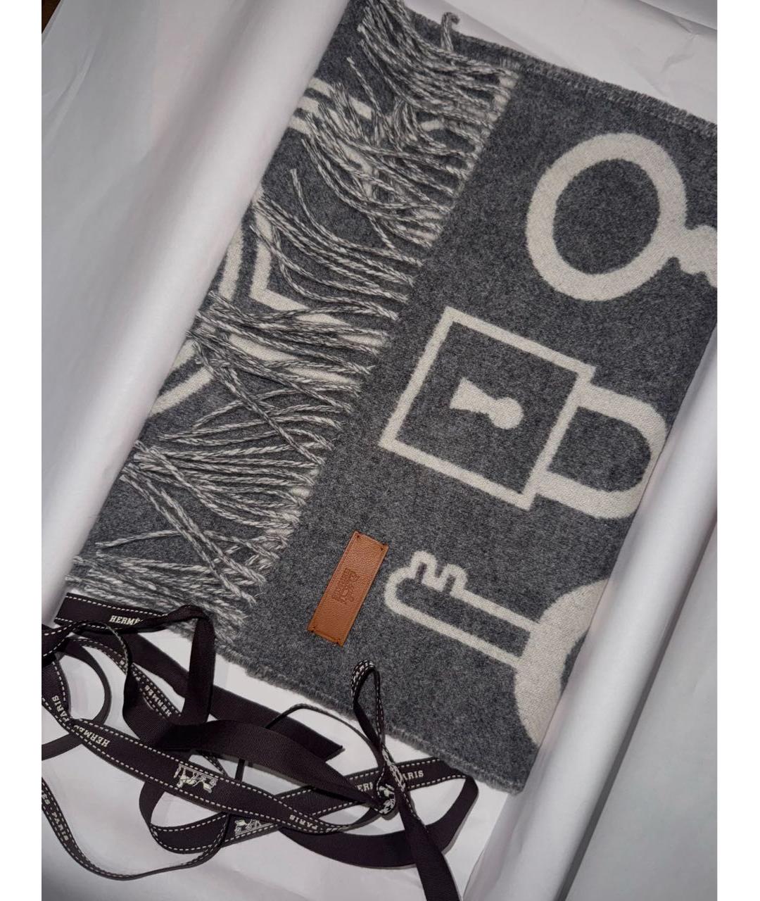 HERMES Серый кашемировый шарф, фото 3