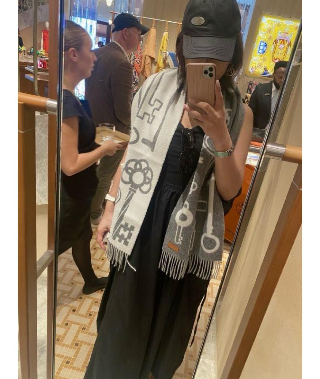 HERMES Серый кашемировый шарф, фото 5