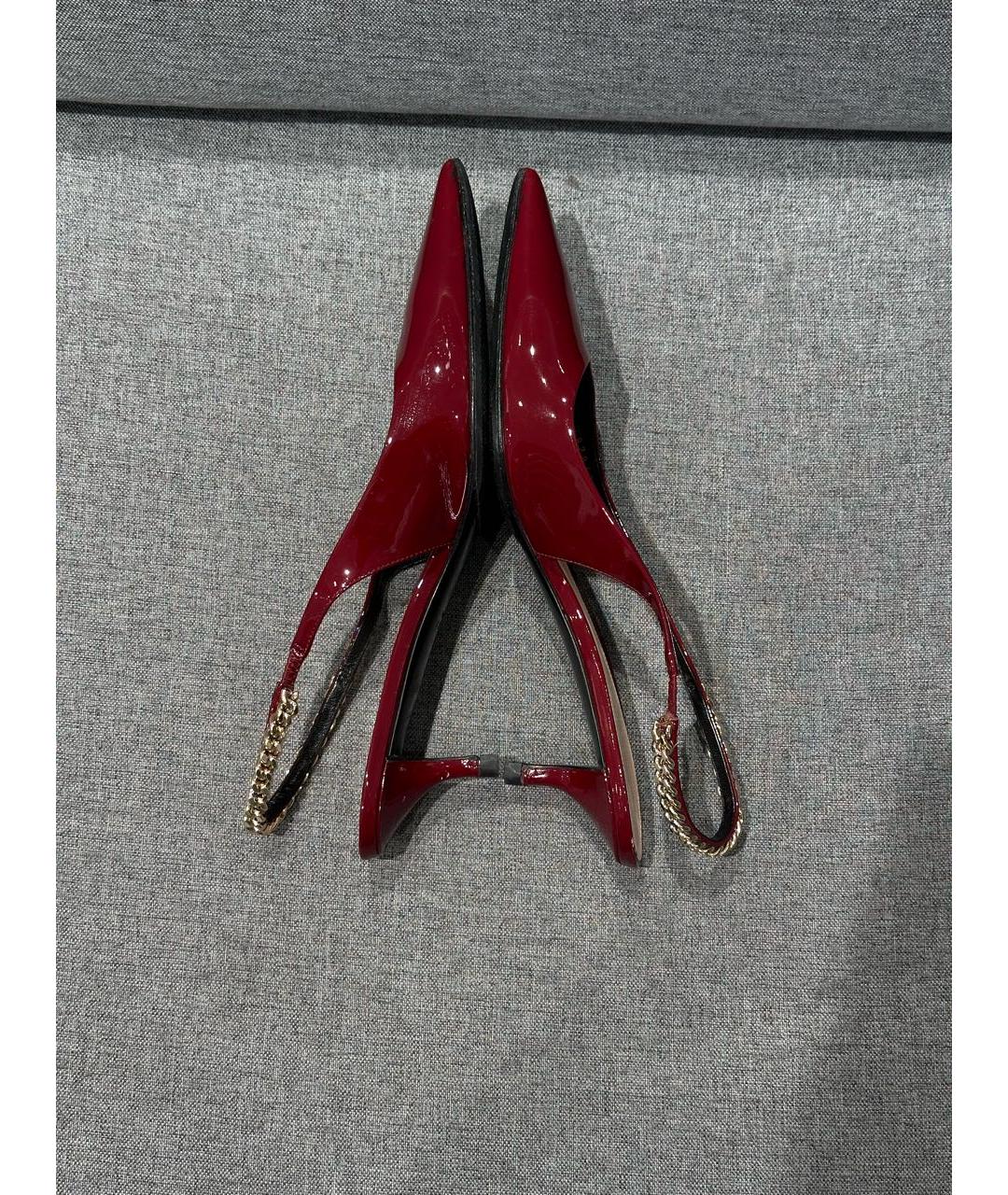 GUCCI Бордовые лодочки на низком каблуке из лакированной кожи, фото 4