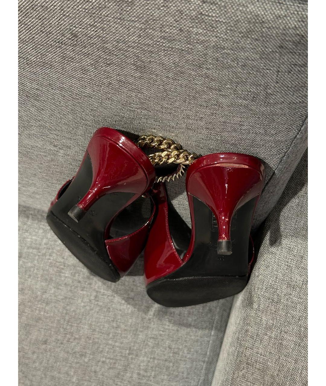 GUCCI Бордовые лодочки на низком каблуке из лакированной кожи, фото 6