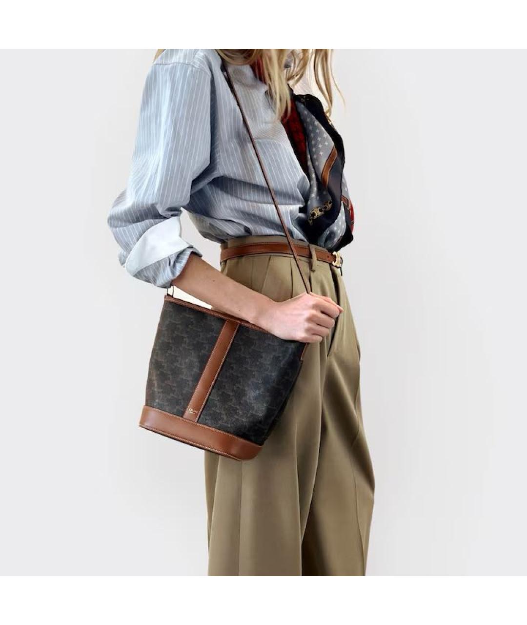 CELINE Коричневая кожаная сумка через плечо, фото 2