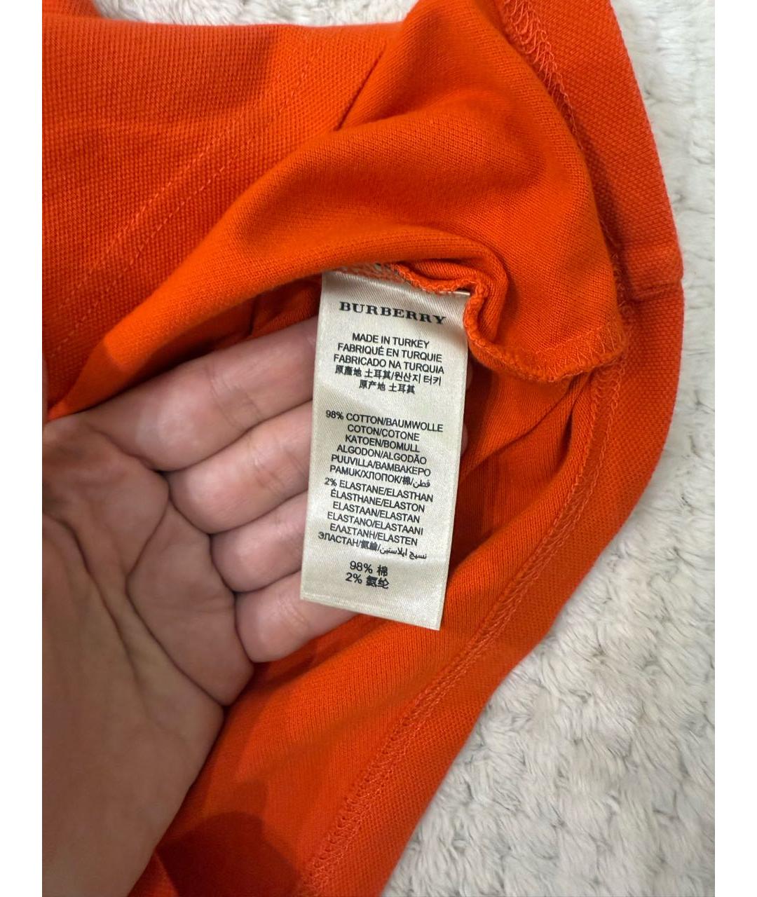 BURBERRY BRIT Оранжевая хлопко-эластановая футболка, фото 4