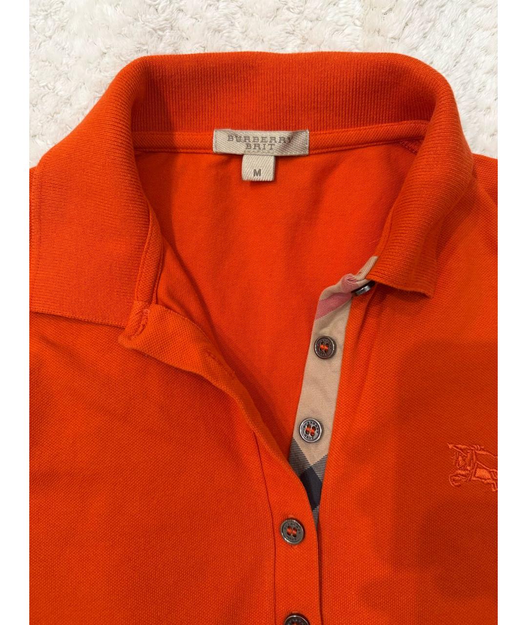 BURBERRY BRIT Оранжевая хлопко-эластановая футболка, фото 3