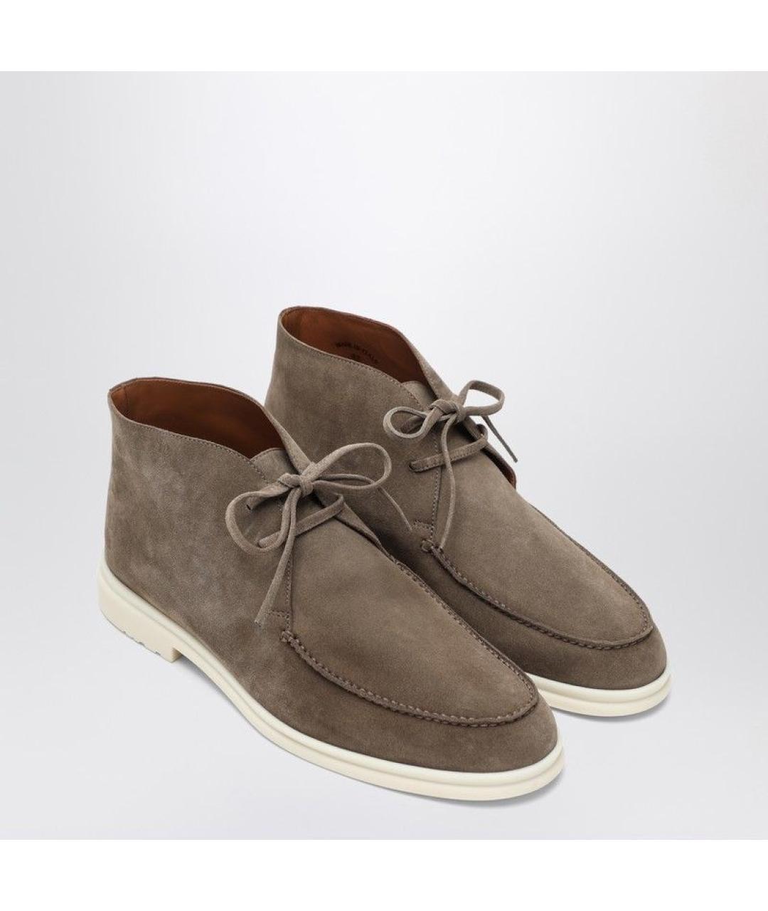 LORO PIANA Хаки замшевые высокие ботинки, фото 3