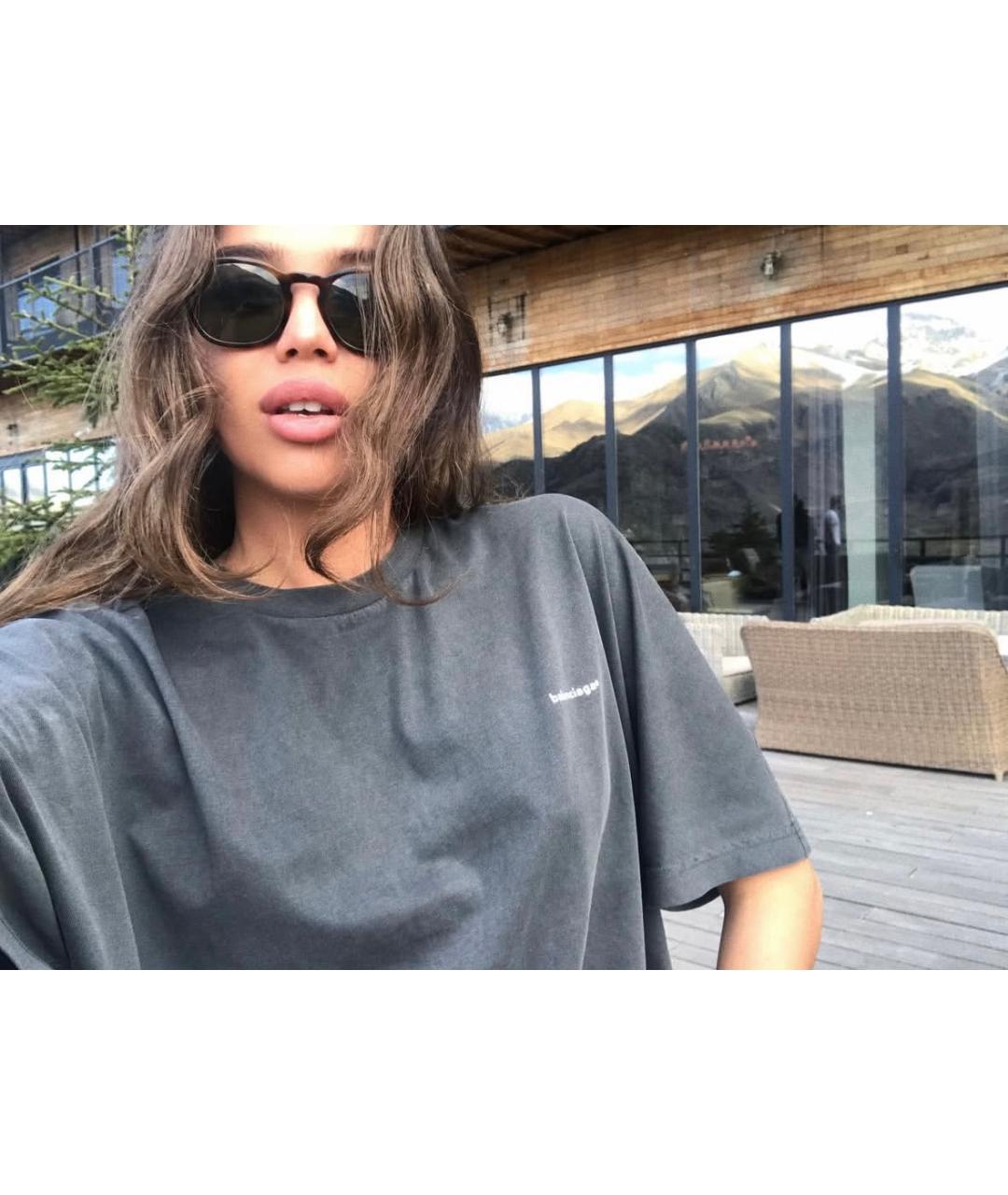 BALENCIAGA Антрацитовая хлопковая футболка, фото 6