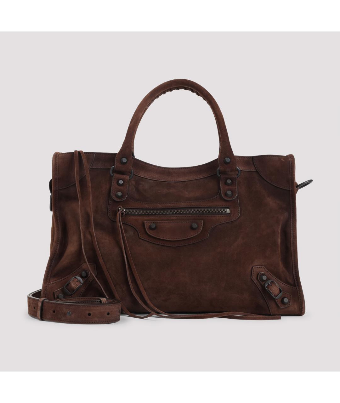 BALENCIAGA Коричневая замшевая сумка тоут, фото 2