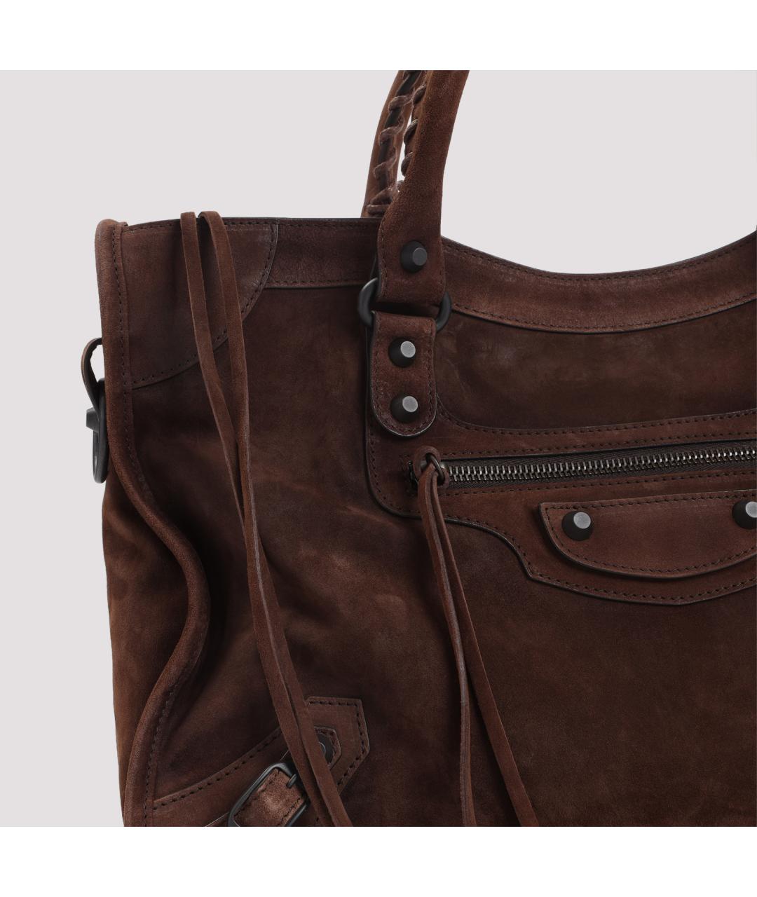 BALENCIAGA Коричневая замшевая сумка тоут, фото 4