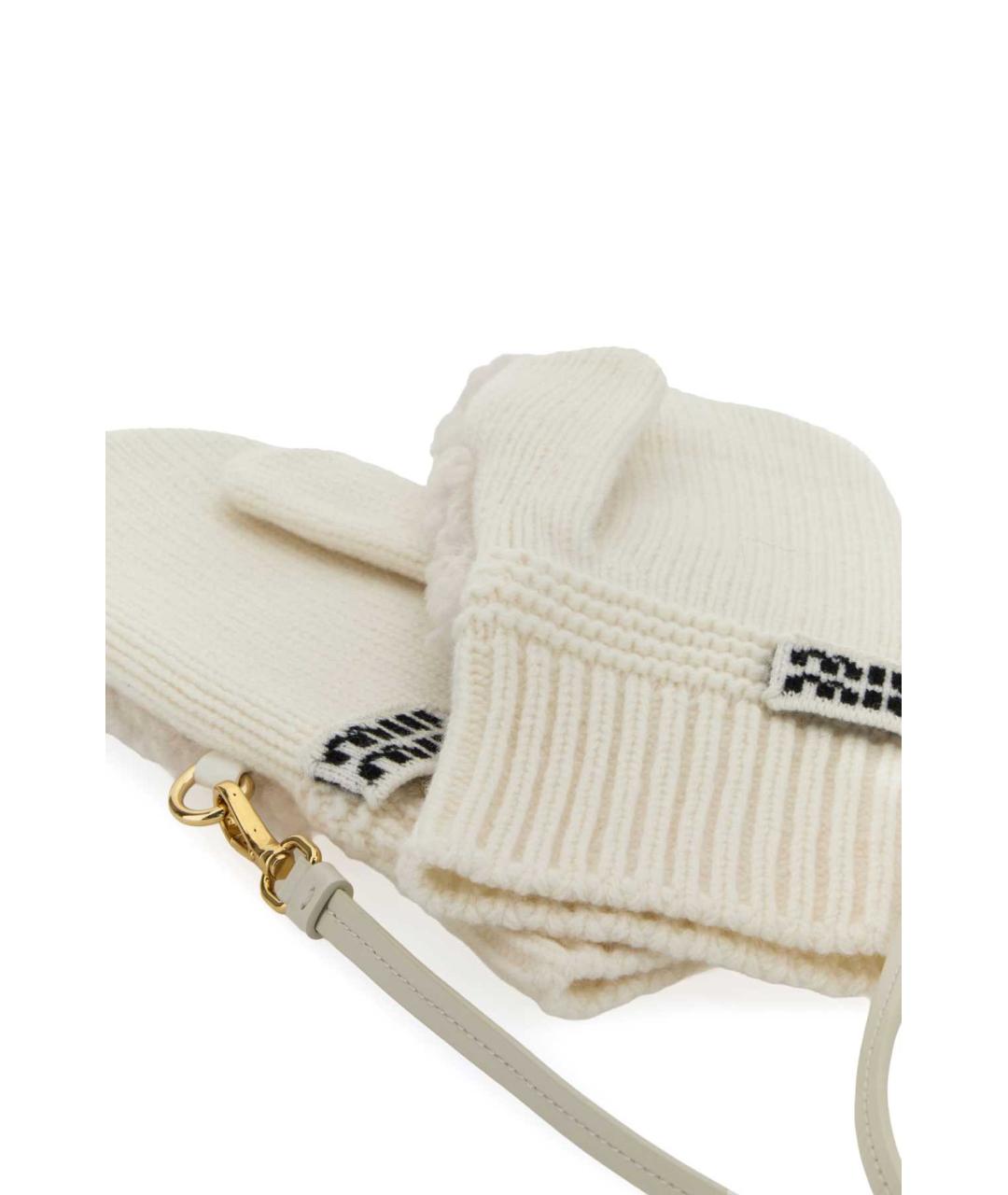 MIU MIU Белые шерстяные варежки, фото 2