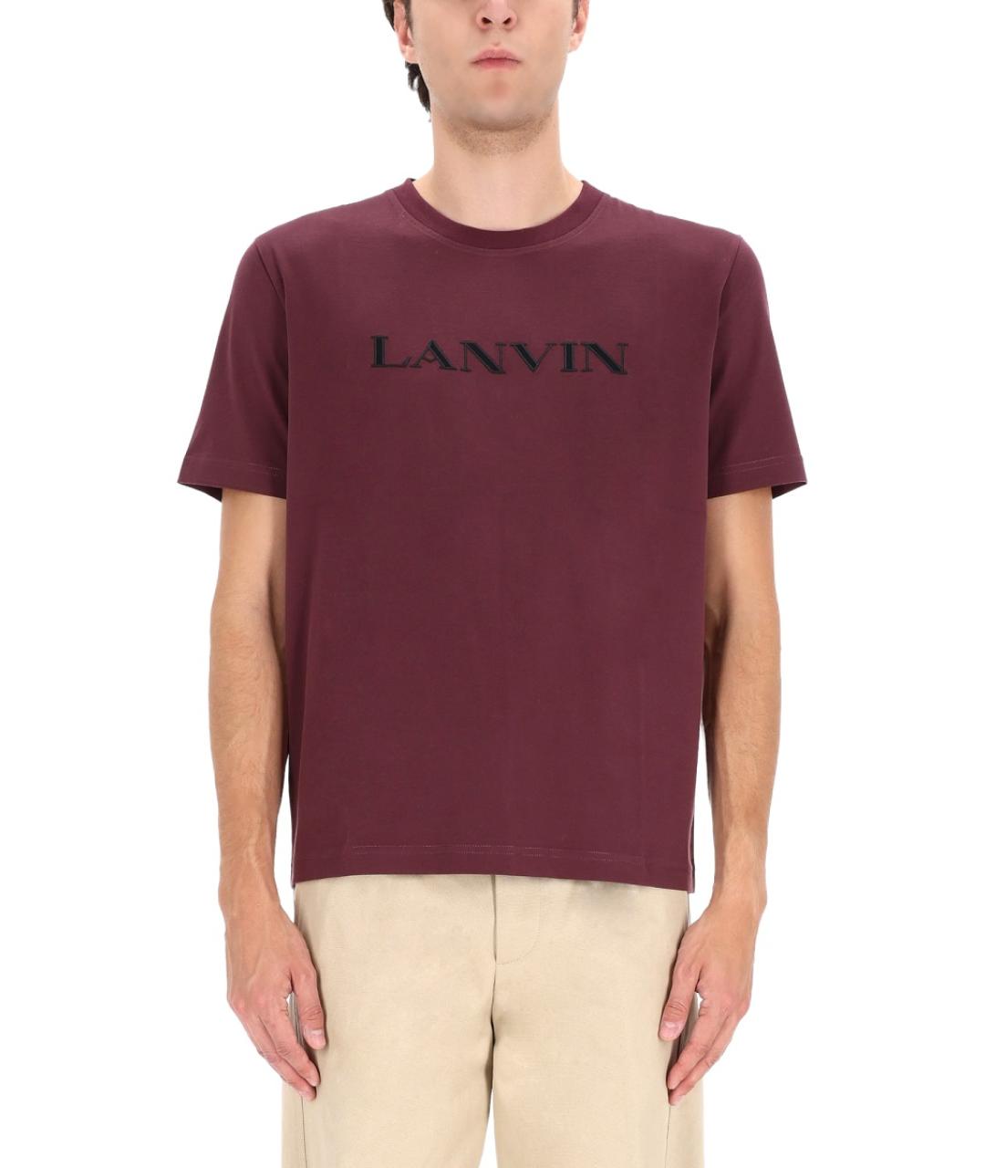LANVIN Бордовая хлопковая футболка, фото 2