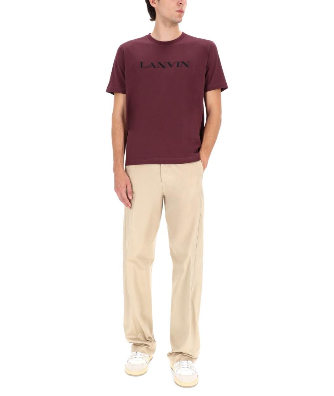 LANVIN Бордовая хлопковая футболка, фото 5