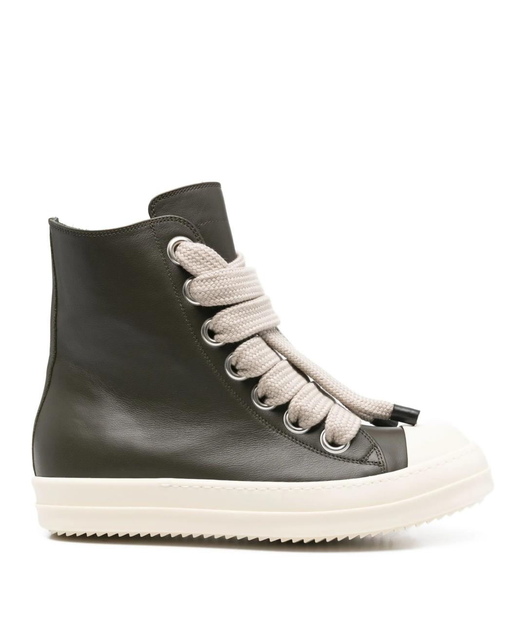 RICK OWENS Зеленые кожаные высокие кроссовки / кеды, фото 1