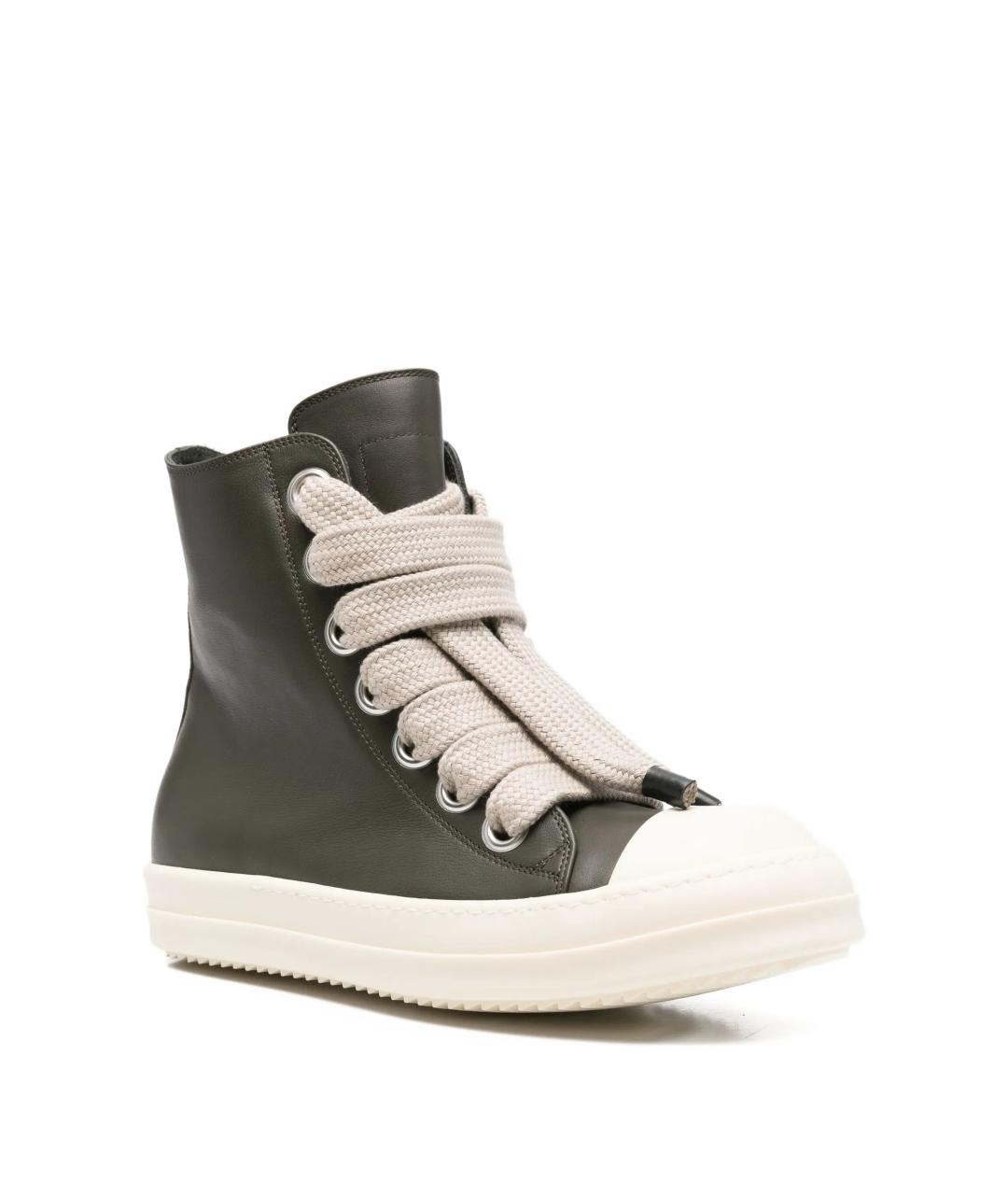 RICK OWENS Зеленые кожаные высокие кроссовки / кеды, фото 2